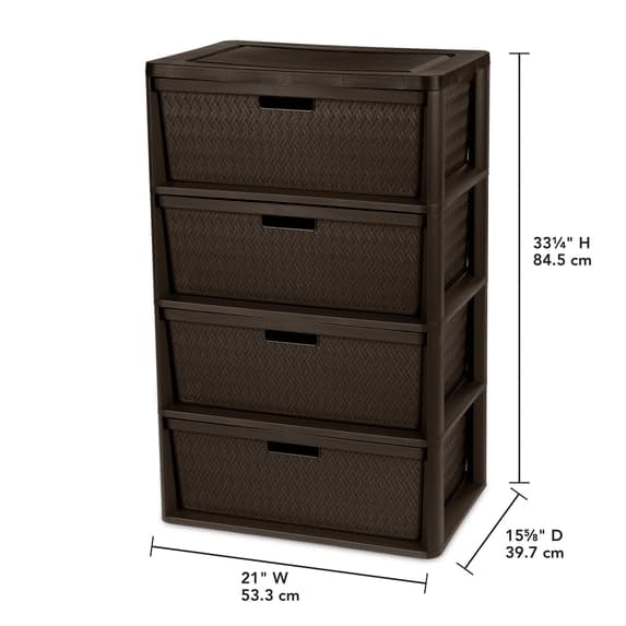 4 Drawer Plastic Storage Tower with Removable Bins Brown L858