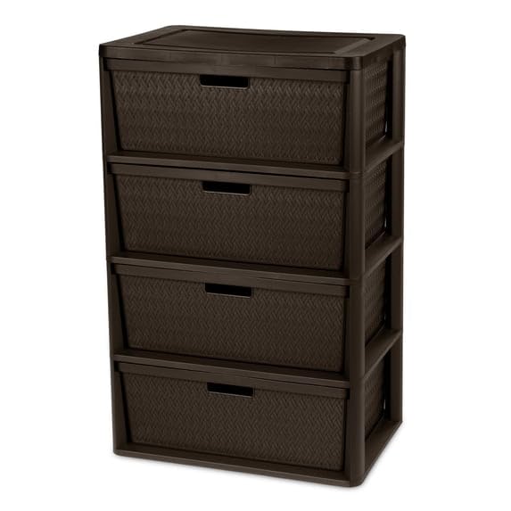 4 Drawer Plastic Storage Tower with Removable Bins Brown L858