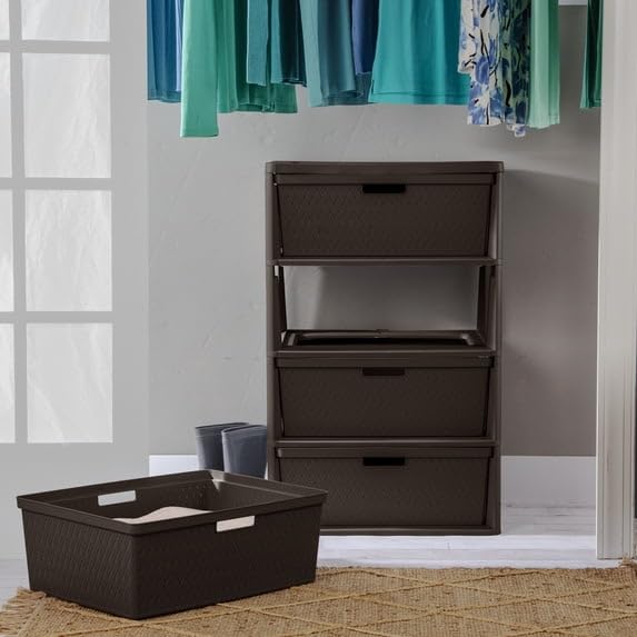 4 Drawer Plastic Storage Tower with Removable Bins Brown L858
