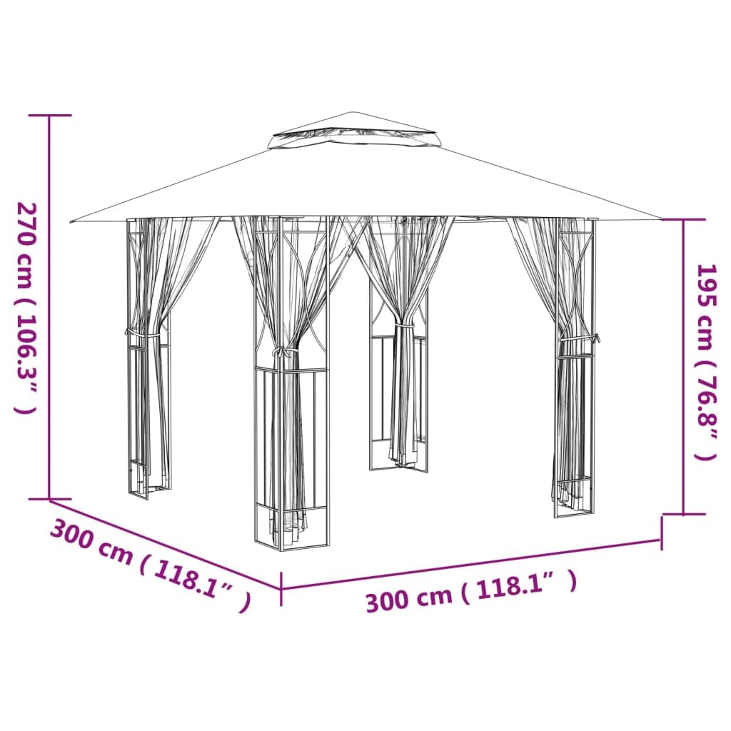 Steel Gazebo with Mesh Sidewalls Double-Tiered Roof A8087