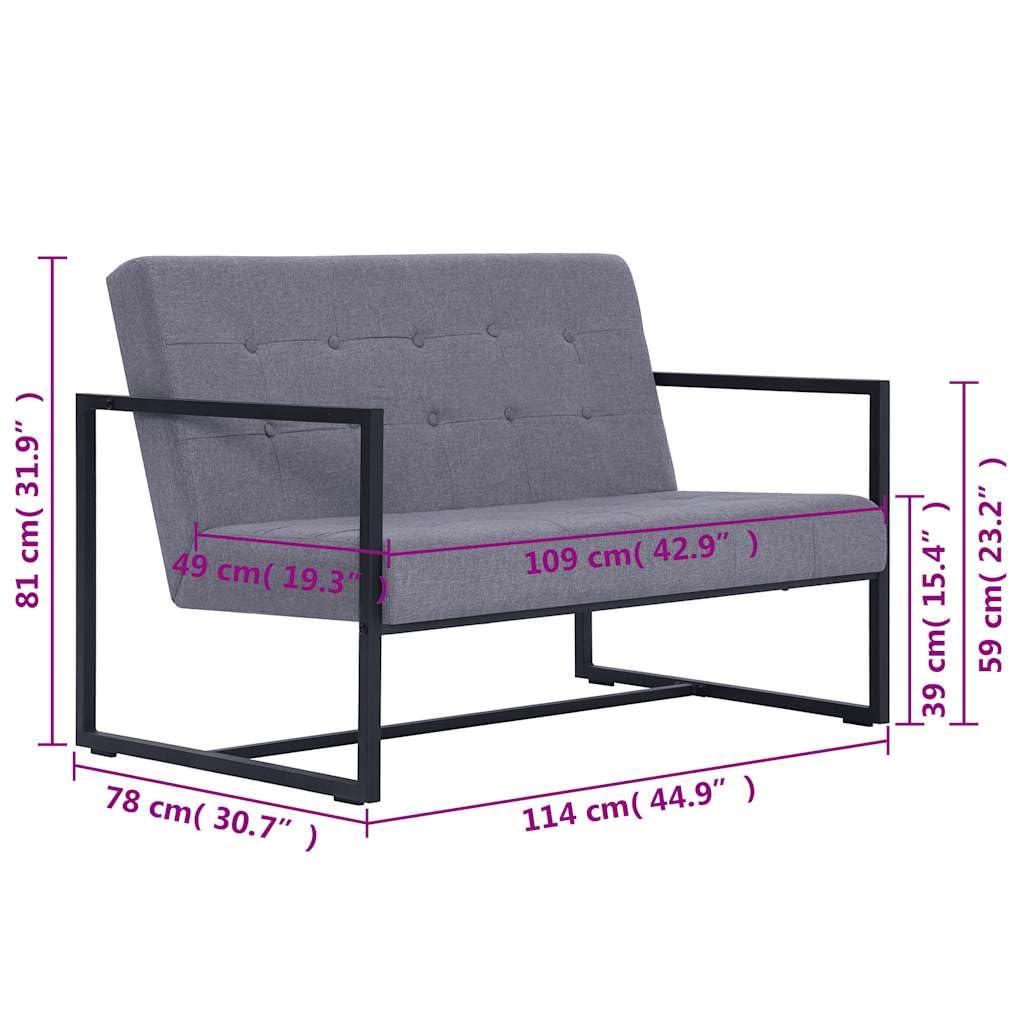 Light Gray Fabric 2 Seater Loveseat Sofa with Steel Legs Y842