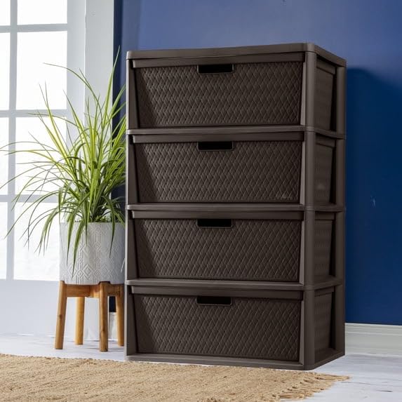 4 Drawer Plastic Storage Tower with Removable Bins Brown L858