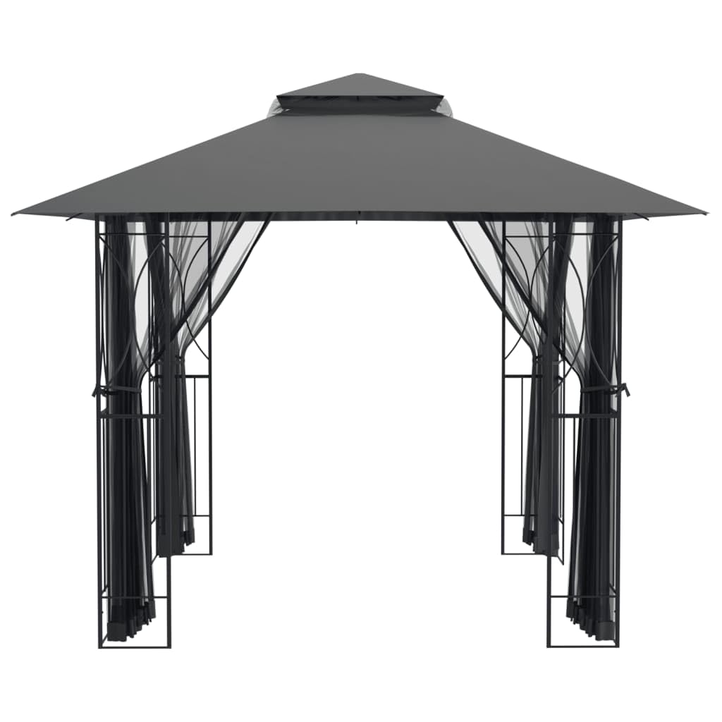Steel Gazebo with Mesh Sidewalls Double-Tiered Roof A8087
