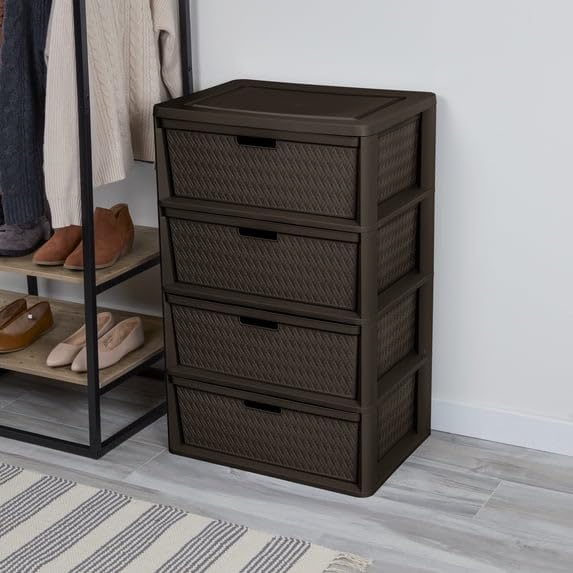 4 Drawer Plastic Storage Tower with Removable Bins Brown L858