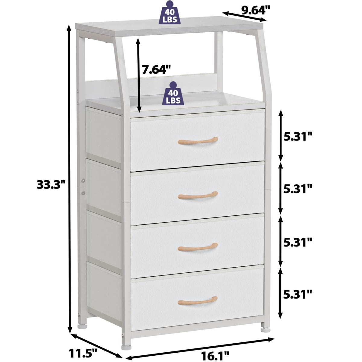White 4 Drawer Dresser with 5 Storage Bins O68613