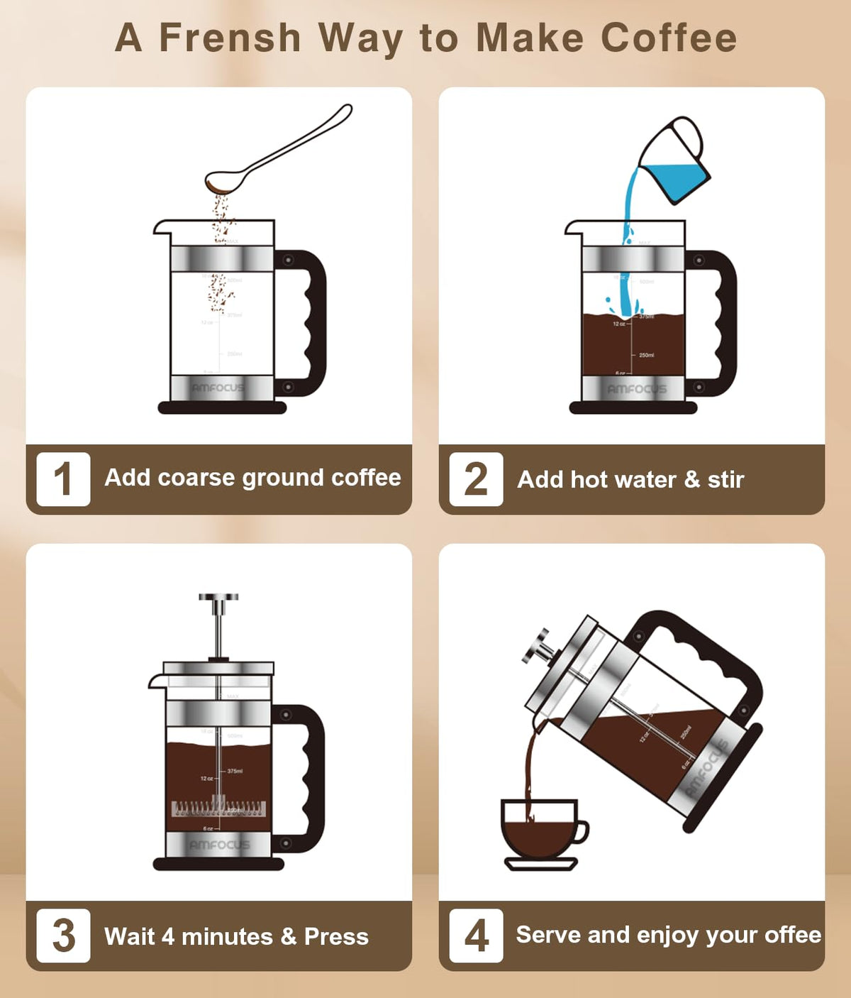 French Press Coffee Maker 21 oz Borosilicate Glass L20502