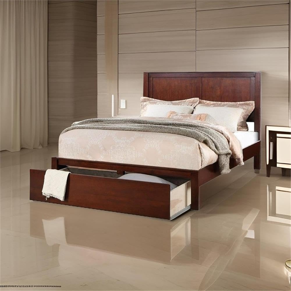 California King Solid Wood Platform Bed with Storage Drawer V191461