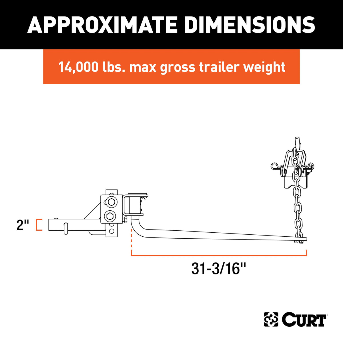 Round Bar Weight Distribution Hitch 14,000 lbs. 2-Inch Shank M1724