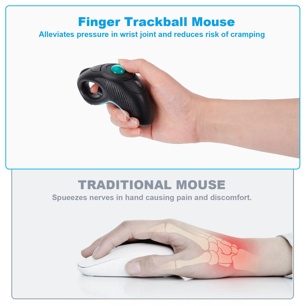 Wireless USB Handheld Finger Trackball Mouse I6003