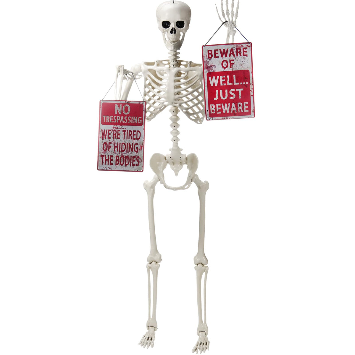 5.4 ft Posable Skeleton with 2 Pack Metal Signs P316