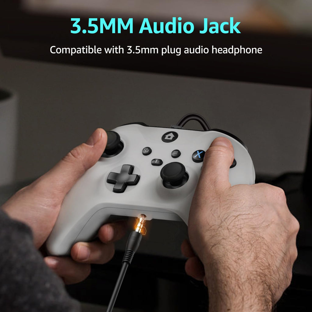 Wired Gamepad with Hall Effect Joysticks Turbo Dual Vibration 3.5mm Headphone Jack White 7.2ft R4863