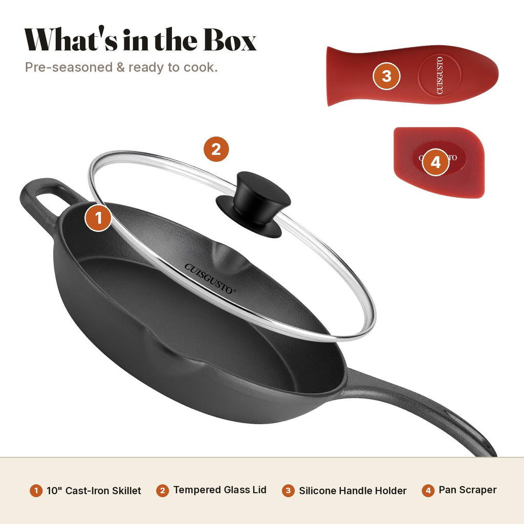 10 Inch Pre-Seasoned Cast Iron Skillet with Lid F680650