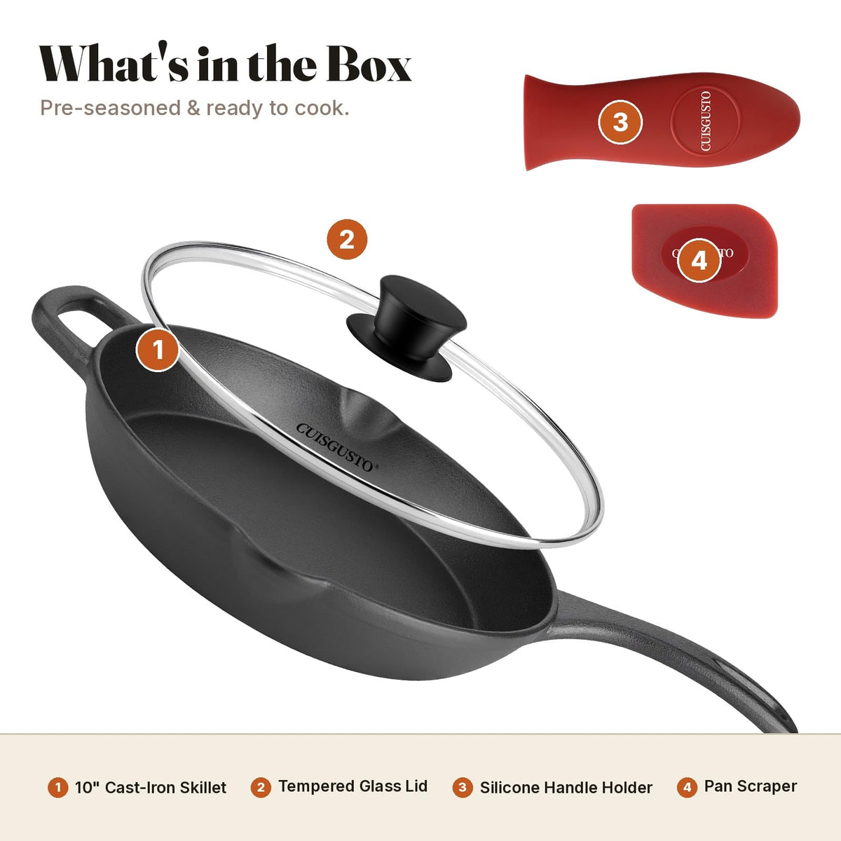 10 Inch Pre-Seasoned Cast Iron Skillet with Lid F680650