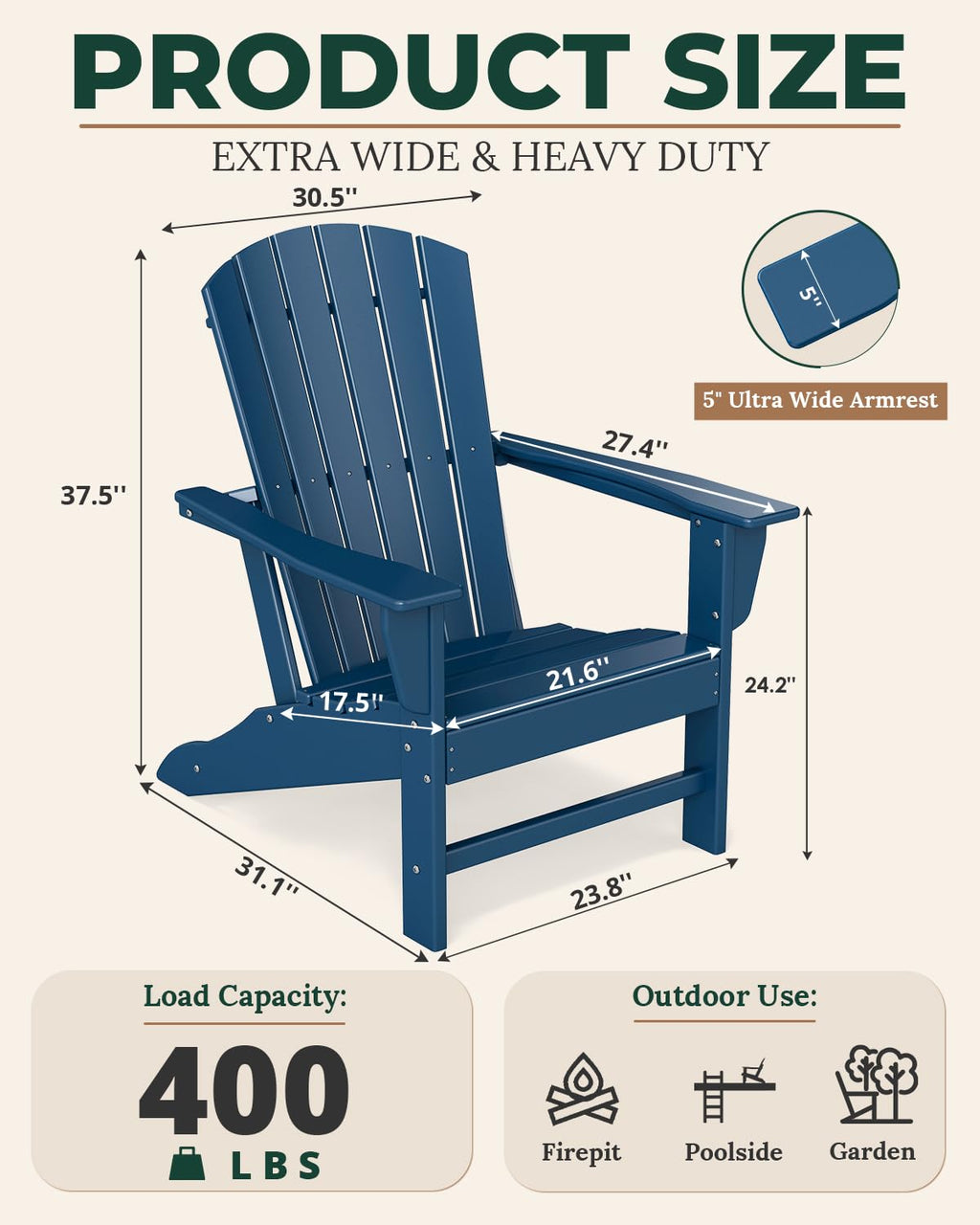Oversized Adirondack Chairs Set of 2 Blue V654356