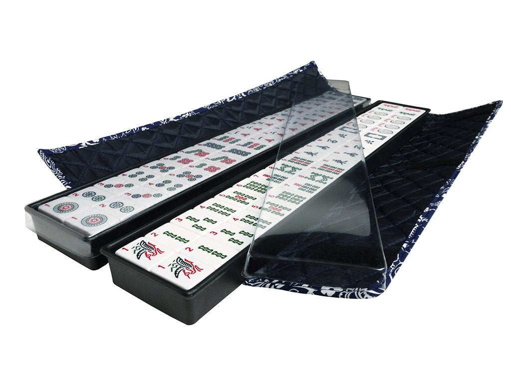 American Mahjong Set 166 White Tiles 4 All-in-One Rack/Pushers Blue Soft Bag R970