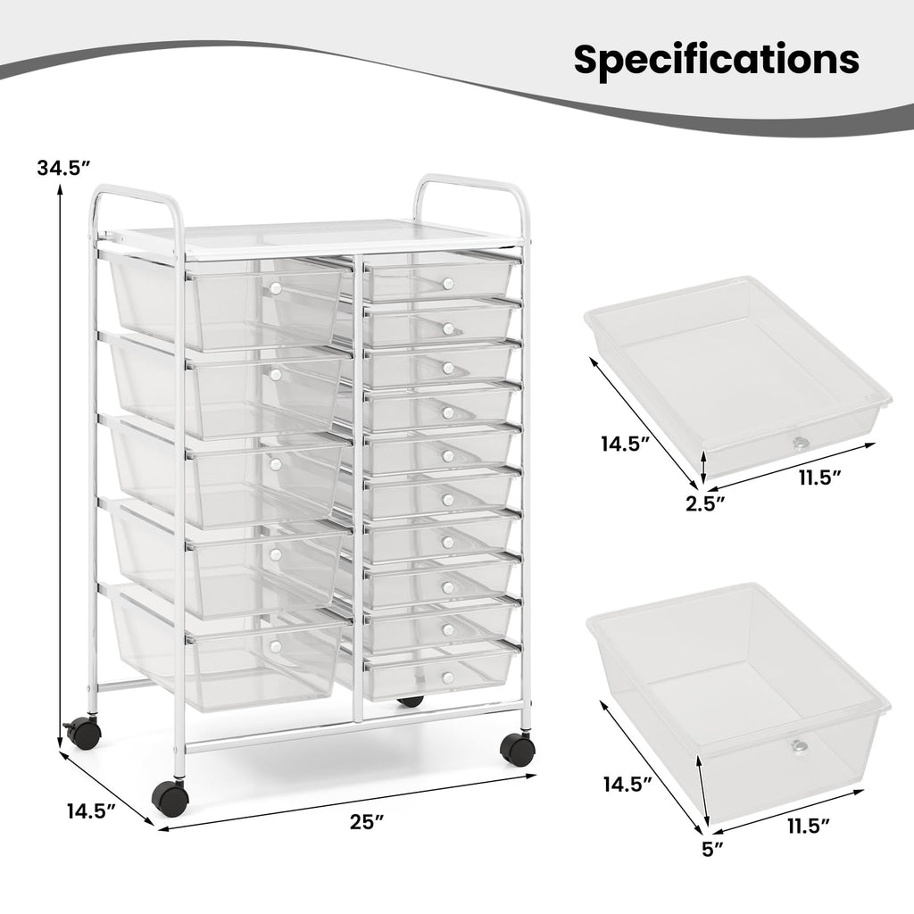 15 Drawer Rolling Storage Cart with Metal Frame W520444