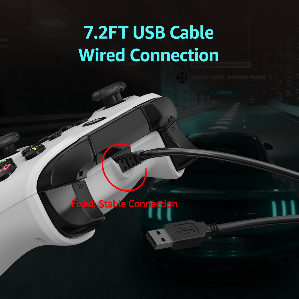 Wired Gamepad with Hall Effect Joysticks Turbo Dual Vibration 3.5mm Headphone Jack White 7.2ft R4863