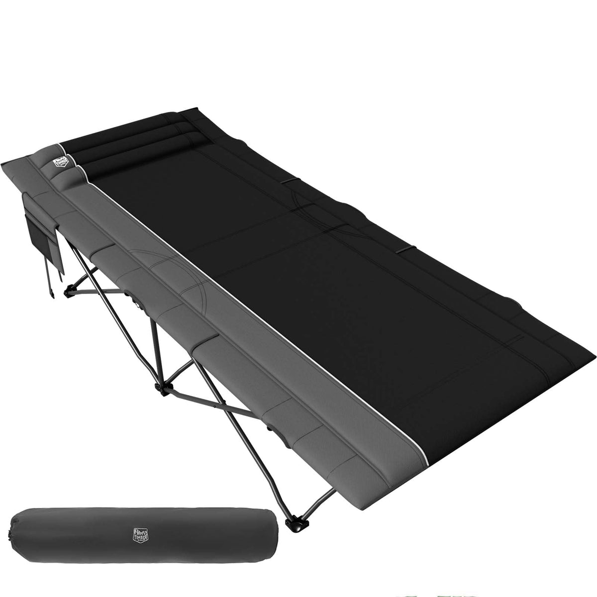 Extra Wide Heavy Duty Oversized Sleeping Cot with Carry Bag Black K612