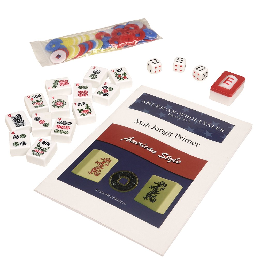 American Mahjong Set 166 White Tiles 4 All-in-One Rack/Pushers Blue Soft Bag R970