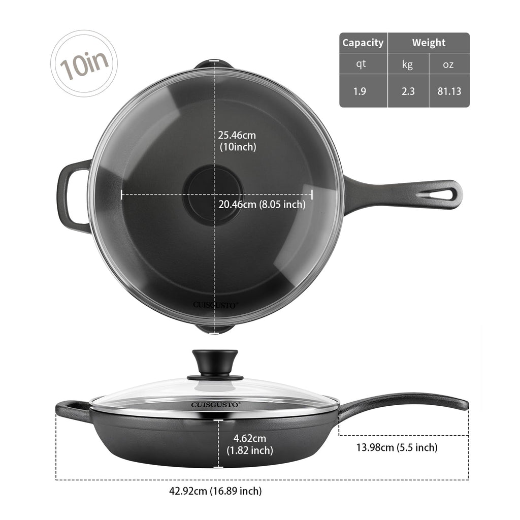 10 Inch Pre-Seasoned Cast Iron Skillet with Lid F680650