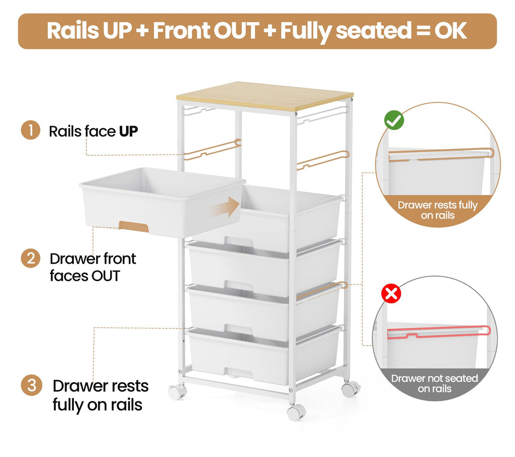 6 Drawer Rolling Storage Cart with Wooden Top and Wheels D2454