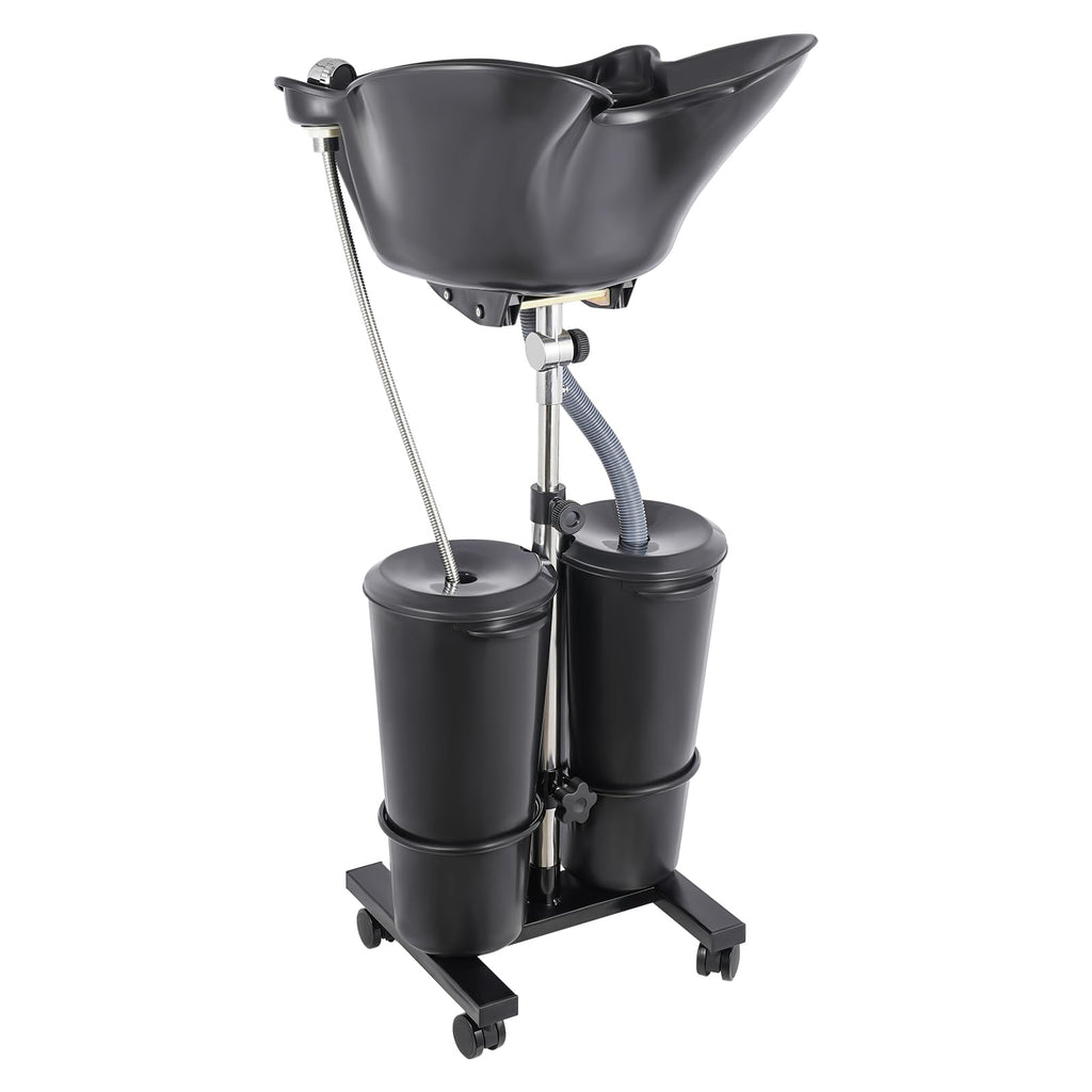 Black Portable Shampoo Bowl with 2 Bucket and Drain Hoses X316