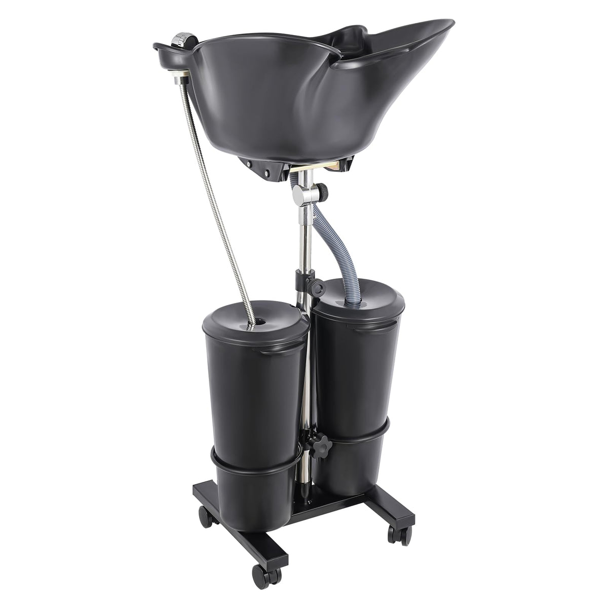 Black Portable Shampoo Bowl with 2 Bucket and Drain Hoses X316