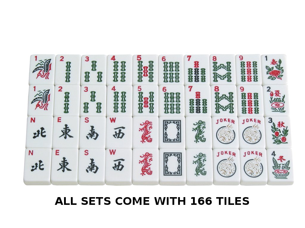 American Mahjong Set 166 White Tiles 4 All-in-One Rack/Pushers Blue Soft Bag R970