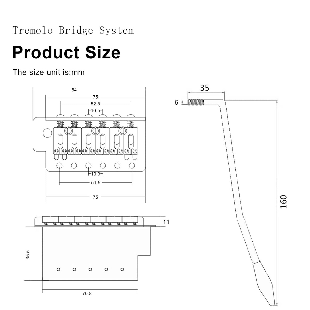 52.5mm Black Tremolo Bridge Set W288
