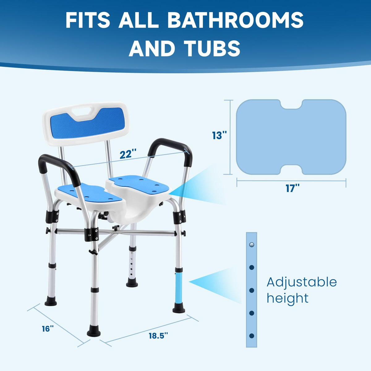 U-Shaped Shower Chair with Arms & Back O841