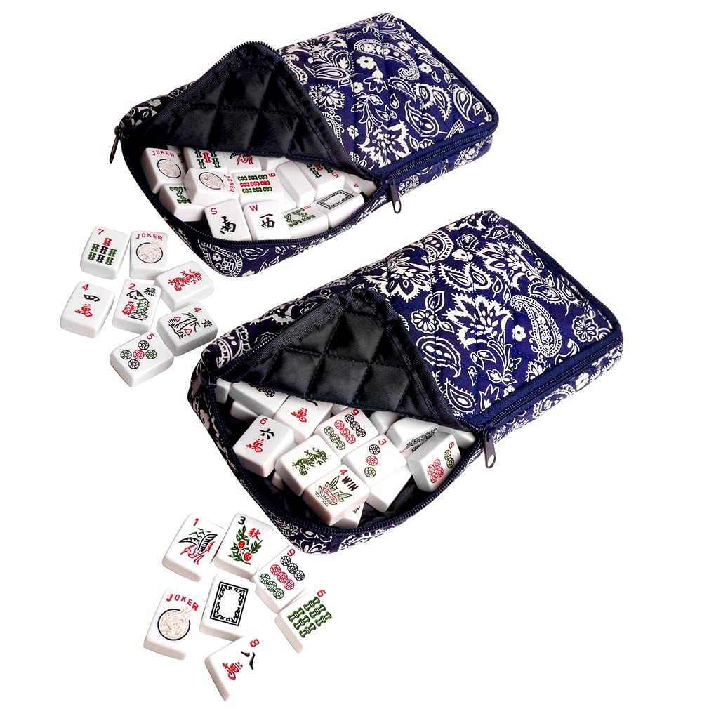 American Mahjong Set 166 White Tiles 4 All-in-One Rack/Pushers Blue Soft Bag R970