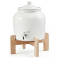 Ceramic Water Dispenser with Wood Stand and Stainless Steel Faucet I724