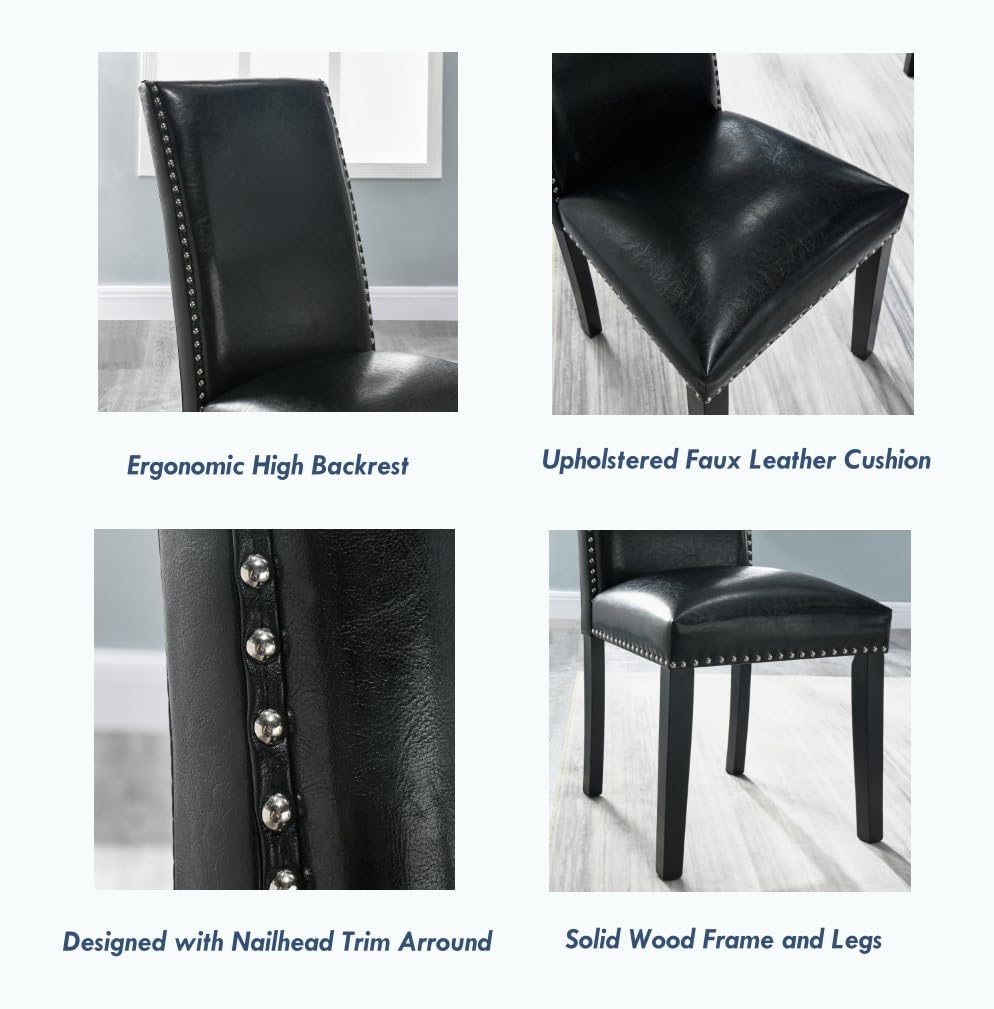 Black Faux Leather Dining Chairs Set of 4 with Wood Legs D686503