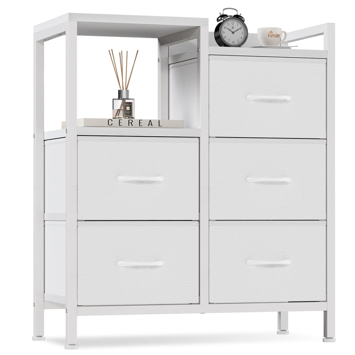 White 4 Drawer Dresser with 5 Storage Bins O68613