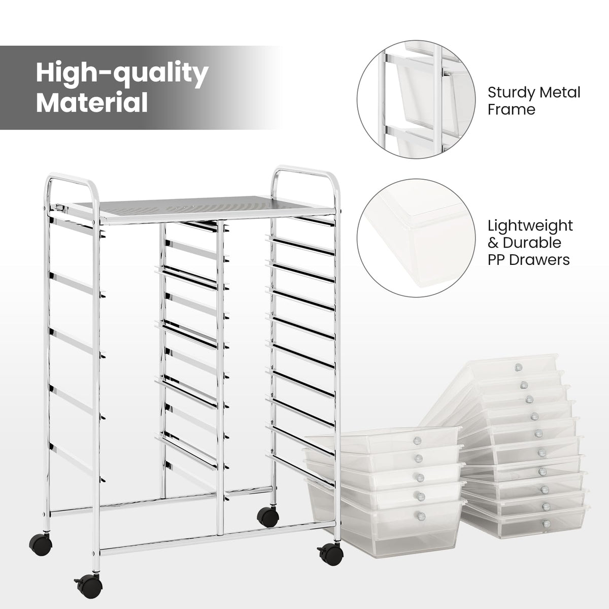 15 Drawer Rolling Storage Cart with Metal Frame W520444