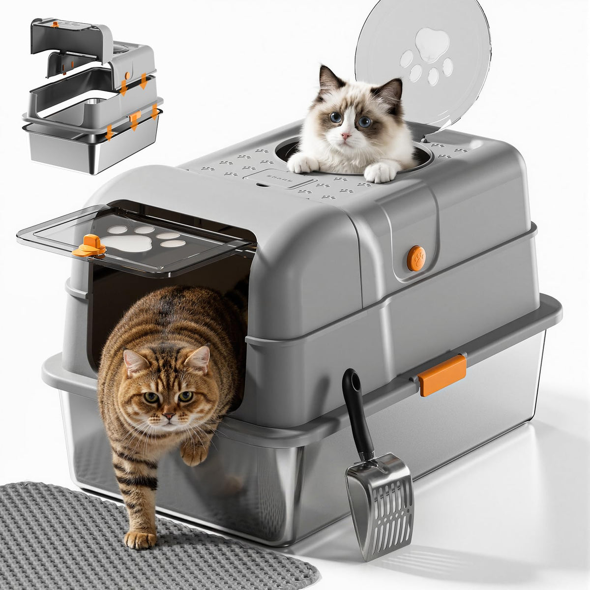 Non-Stick Stainless Steel Cat Litter Box with Lid H738
