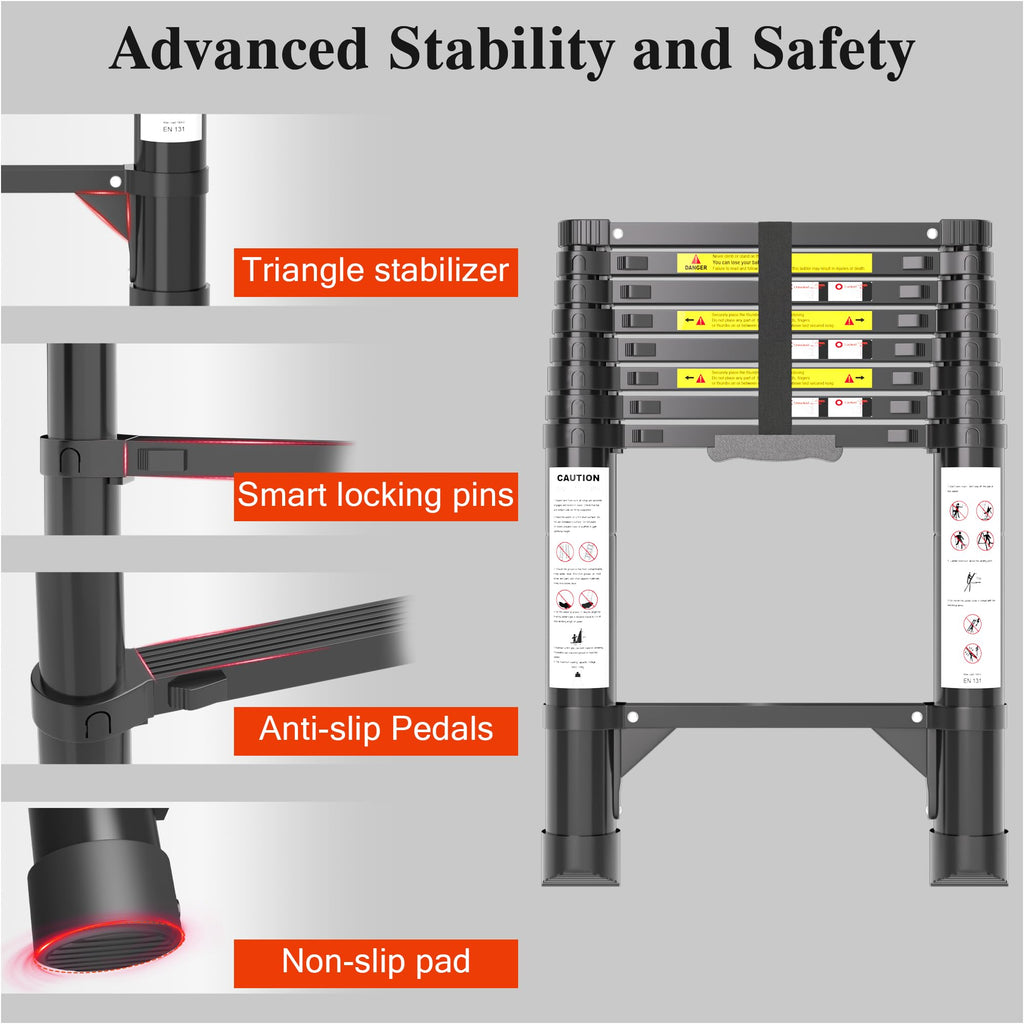 8.5 FT 330 Lbs Aluminum Telescoping Ladder I13066