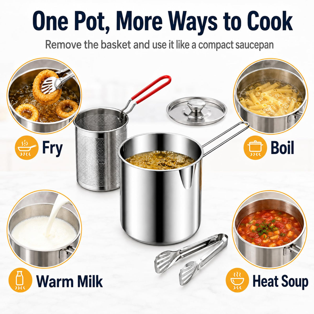 Stainless Steel 3 Piece Deep Fryer Set D42344