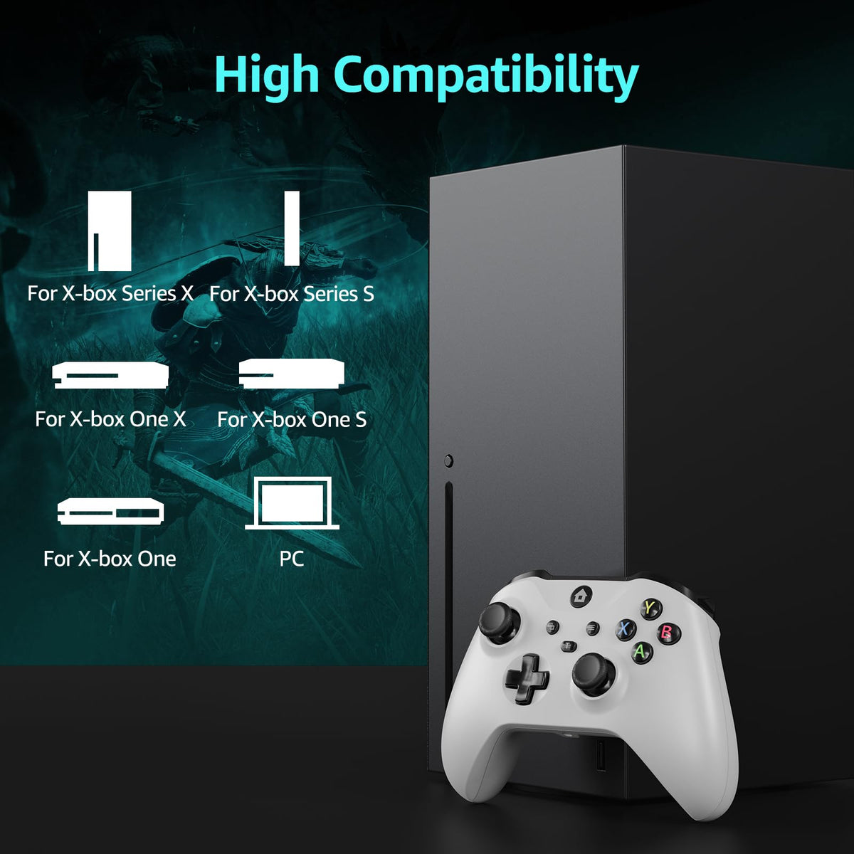 Wired Gamepad with Hall Effect Joysticks Turbo Dual Vibration 3.5mm Headphone Jack White 7.2ft R4863
