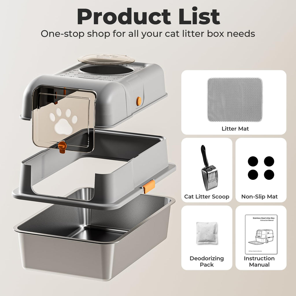 Non-Stick Stainless Steel Cat Litter Box with Lid H738