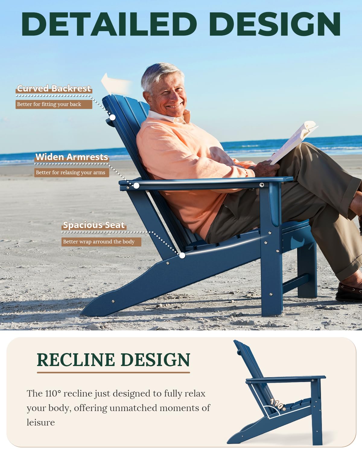 Oversized Adirondack Chairs Set of 2 Blue V654356