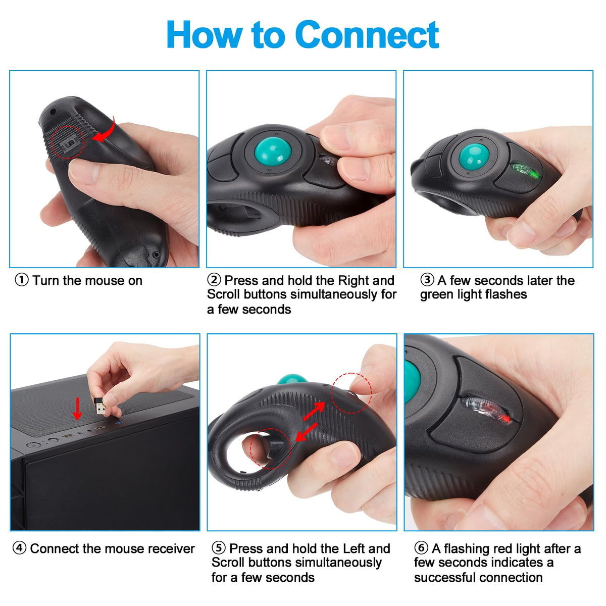 Wireless USB Handheld Finger Trackball Mouse I6003