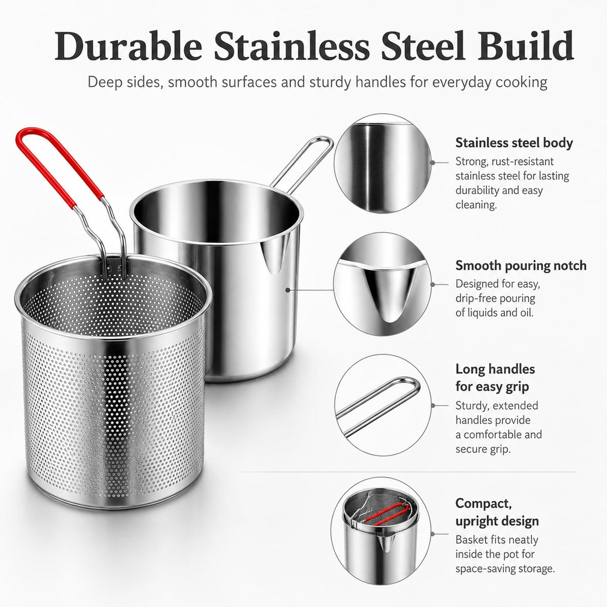 Stainless Steel 3 Piece Deep Fryer Set D42344