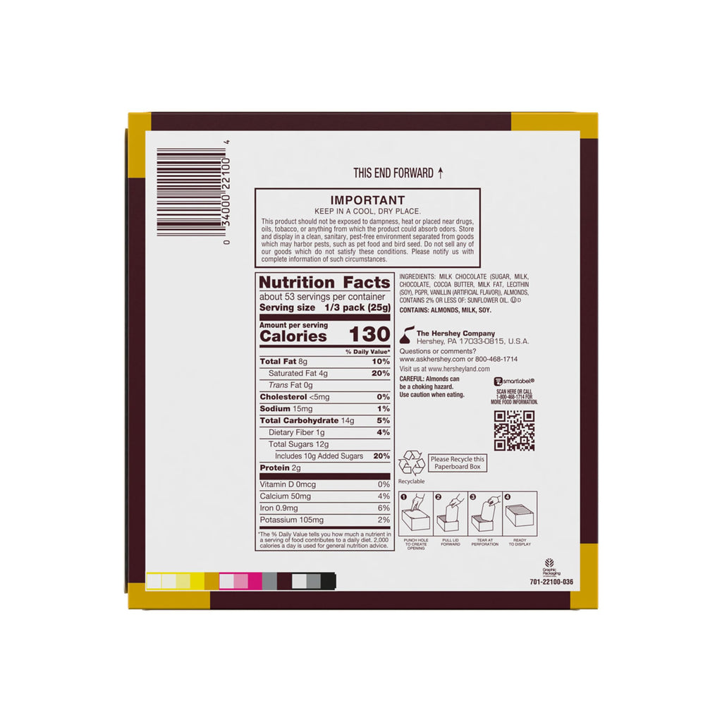 Milk Chocolate with Whole Almonds Candy Bars 2.6 oz 18 Count F2060