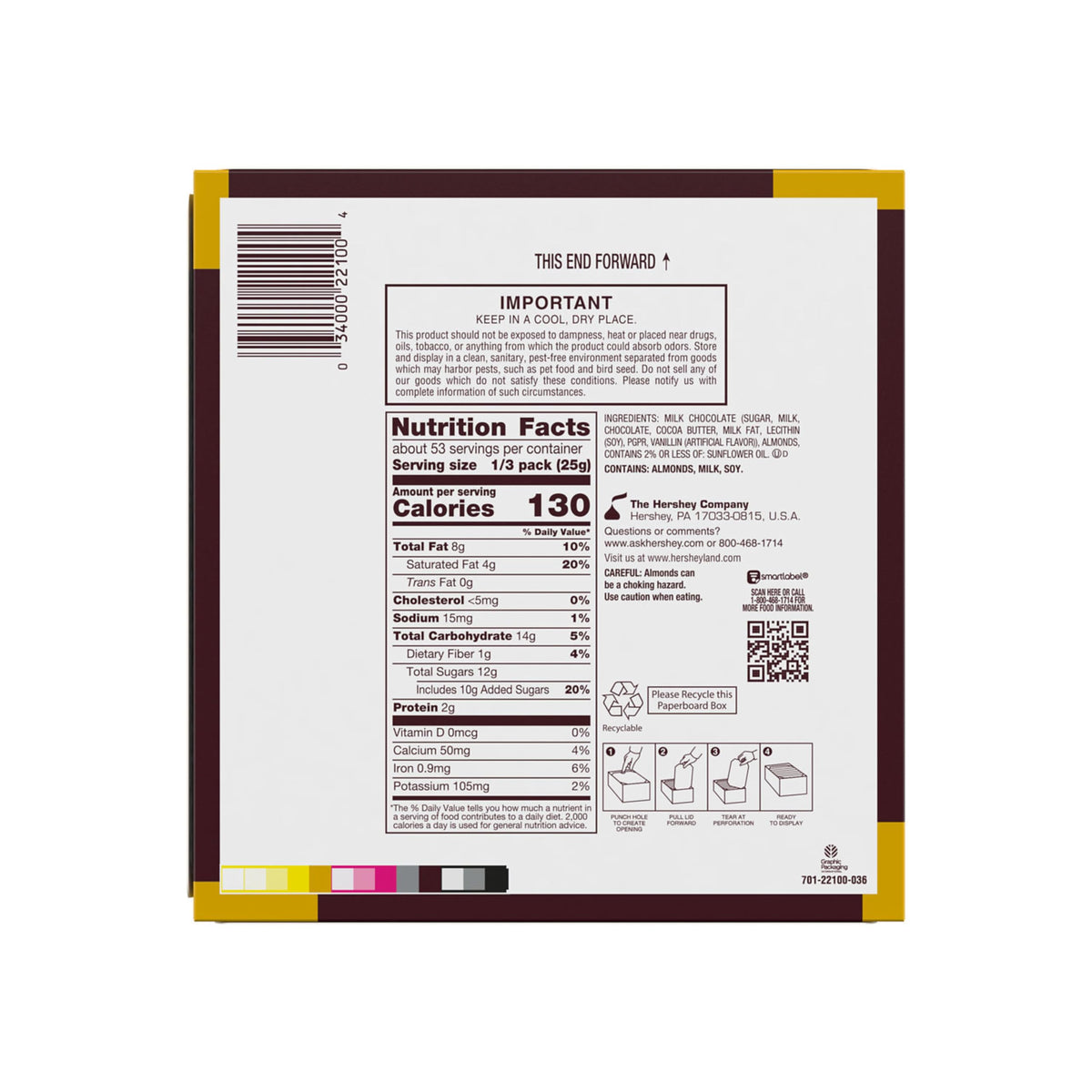 Milk Chocolate with Whole Almonds Candy Bars 2.6 oz 18 Count F2060