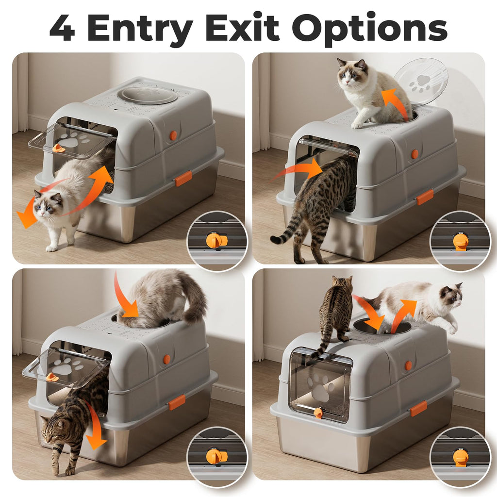 Non-Stick Stainless Steel Cat Litter Box with Lid H738