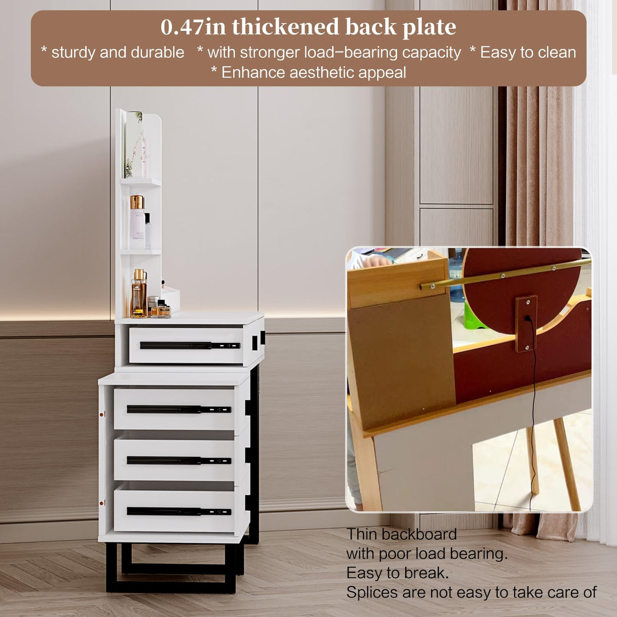 White Vanity Desk with Mirror and 5 Sliding Drawers O26617