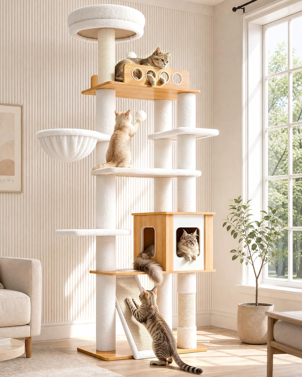 70" Wood Cat Tree for Large Cats Y646