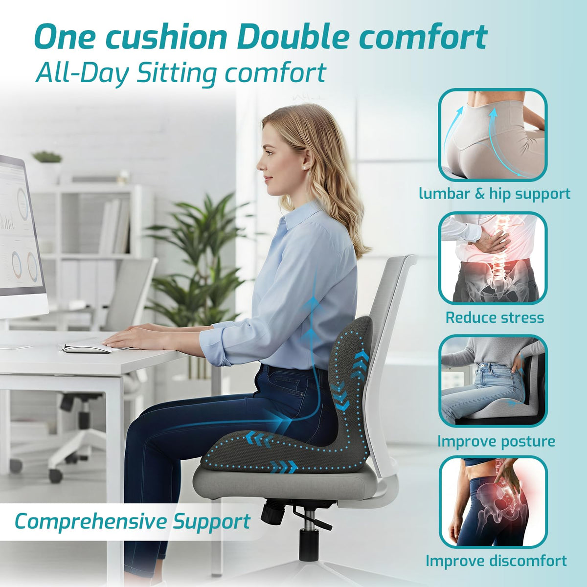 Ergonomic Seat Cushion & Lumbar Support Pillow B782352