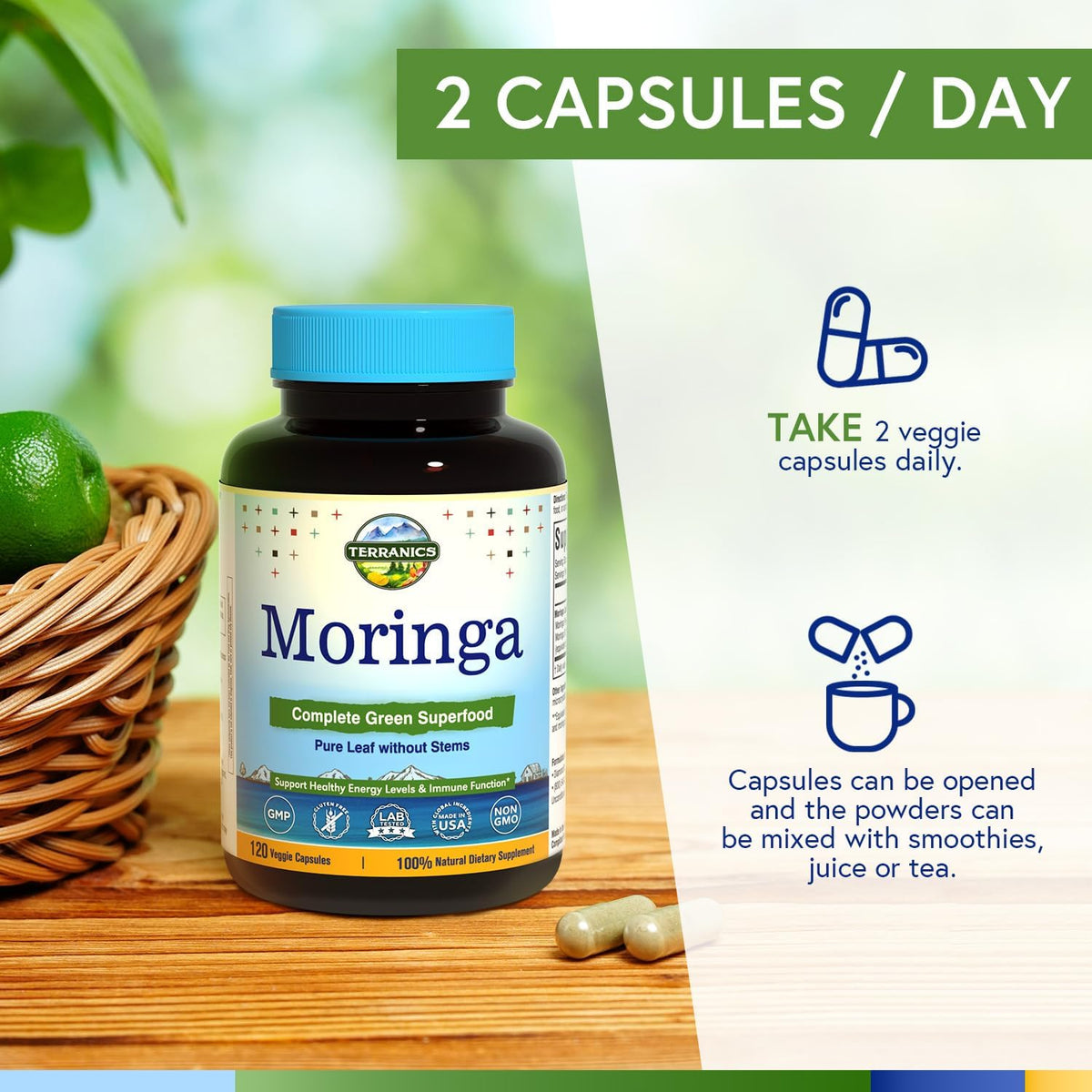 Moringa Oleifera Leaf Powder 120 Vegan Caps C92640